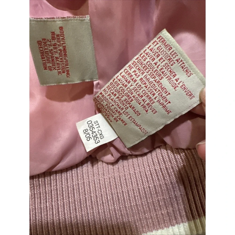 Tommy Jeans Y2K Puffer Jacket‎ Women Sz M Pink White Stripe Removable Sleeve Vtg
